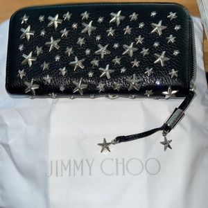 Jimmy Choo Filipa Black wallet deerskin with crystal stars box n dust bag